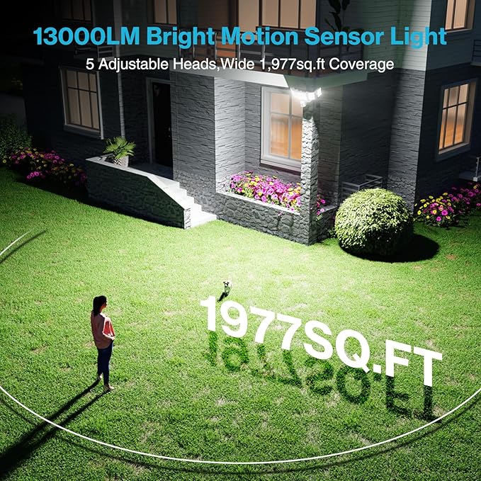 Olafus 130W Motion Sensor Outdoor Lights 13000LM 2 Pack Motion Sensor Flood Light Dusk to Dawn Outdoor Lighting IP65 Waterproof Motion Detector Lights for Outside White