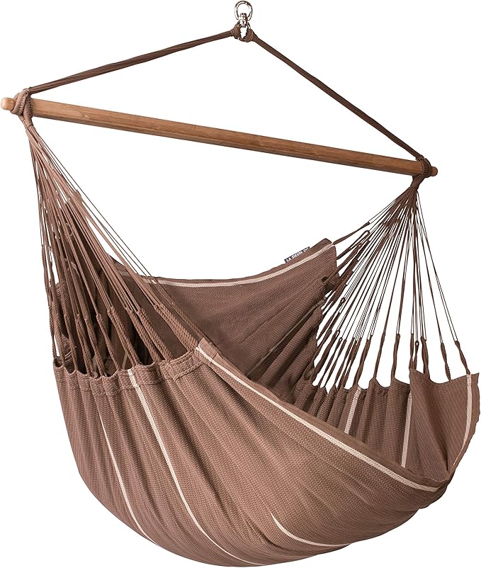 LA SIESTA® XL King Habana Cotton Hammock Chair Swing &amp Tree Mount Kit - Hammock Swing Chair w/Suspension Kit for Trees Beams &amp Posts - Indoor Outdoor Hanging Chair for Bedroom Patio - Chocolat
