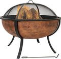 Sunnydaze 32-Inch Copper Fire Pit for Outside - Wood-Burning Fire Pit Bowl with Spark Screen Wood Grate and Poker