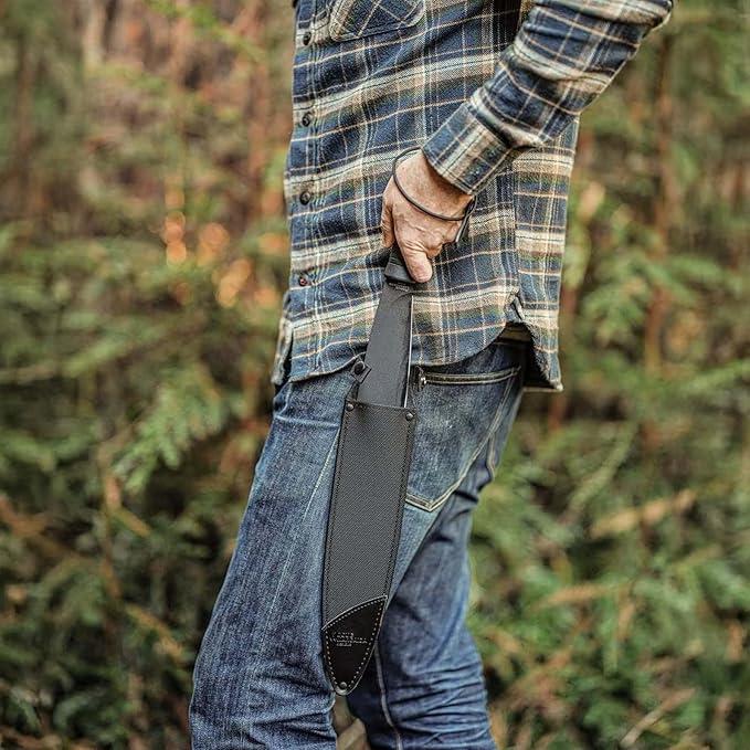 BATTLBOX BattlSpear Fixed Blade Knife Doug Marcaida Design 12in 1065 Carbon Steel Blade Machete Hybrid Multitool - Bushcraft Camping Field Use