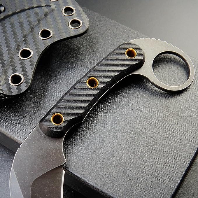 C1395 Fixed Blade Knife AUS-10 Black Stonewashed Steel Blade G10 Handle Claw Knife for Outdoor EDC Tool Survival Hiking Camping (Black)