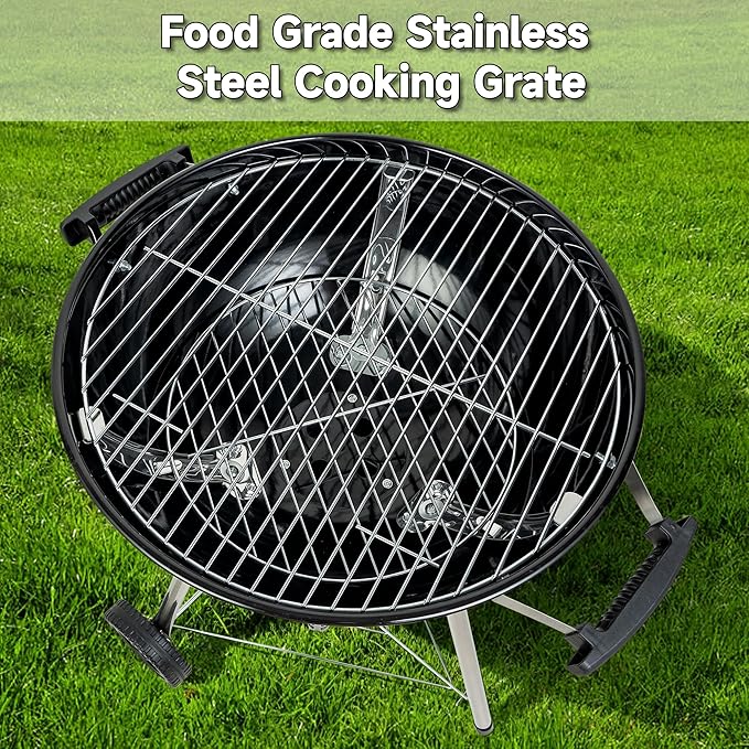Charcoal Grills 18 inches Kettle Grill with Lid&ampLarge Ash CollectorOutdoor Barbecue Grill for Camping/Garden/Party/Poolside