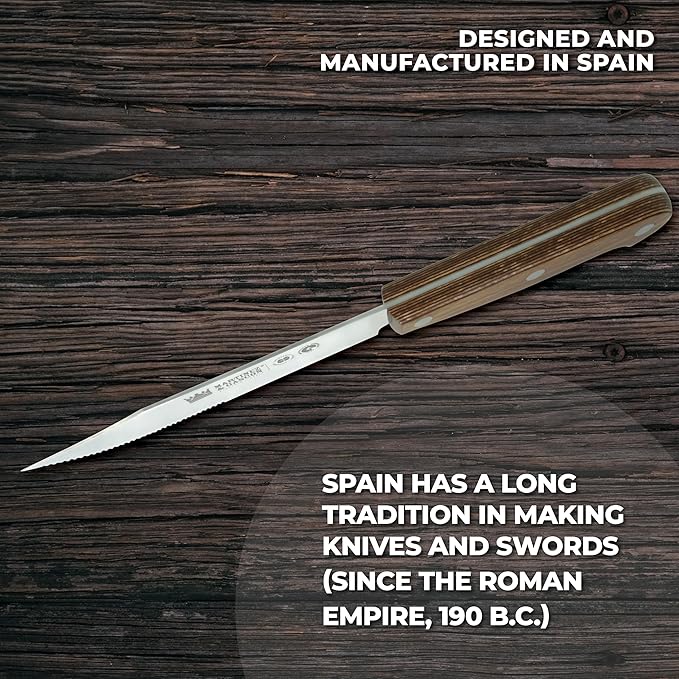 Lodge Steak Knife &amp Fork Set – Serrated Blade – Molybdenum Vanadium Stainless Steel - Layered Oak Wood Handle - Excellent choice for informal or formal BBQs - Set includes 1 Knife &amp 1 Fork
