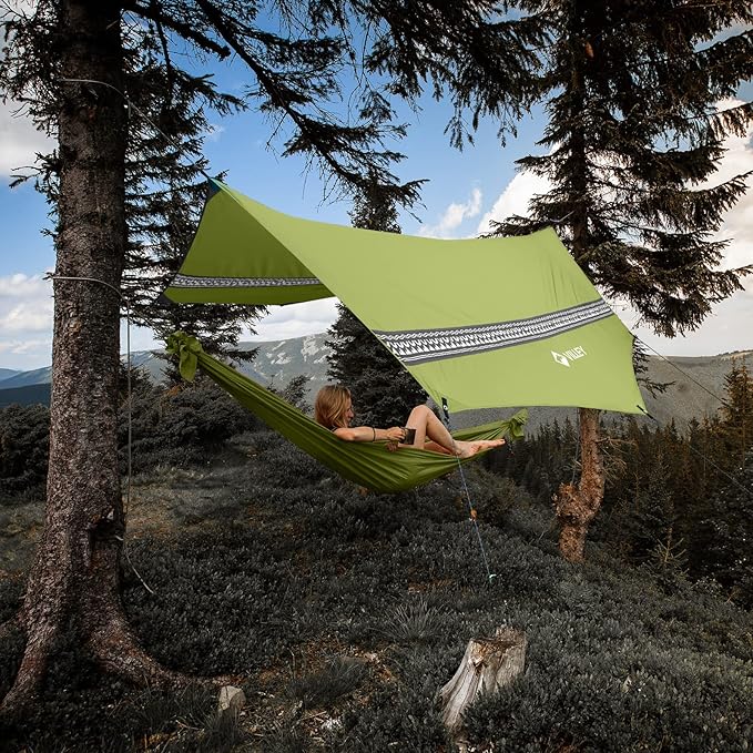 VILLEY Hammock Tent Rain Fly Octagonal Waterproof Camping Tarp Sun Shelter for Camping Backpacking Hiking Accessory Includes Stakes Ropes and Carry Bag (Green)