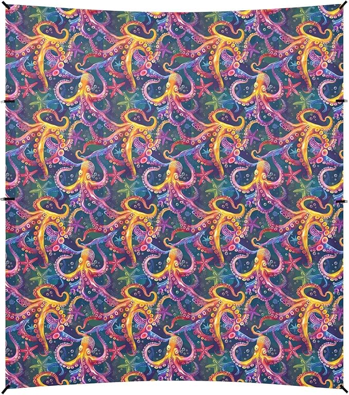 ALAZA Rainbow Octopus Tentacles Starfish Beach Tent Sun Shelter UPF50+ Protection Beach Shade Canopy w/ 4 Sandbags for Outdoor Camping Fishing Backyard Fun Picnic 10x9 ft