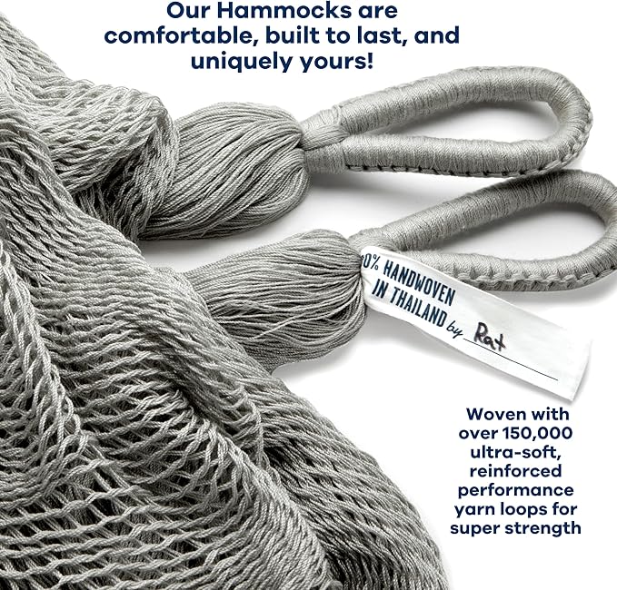 Handwoven Hammock by Yellow Leaf Hammocks - Double Size Fits 1-2 PPL 400lb max - Weathersafe Super Strong Easy to Hang Ultra Soft Artisan Made - Color: Grey