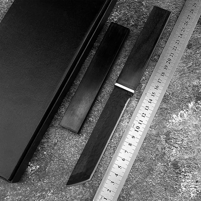 HUAAO 10.3’’ Japanese Style Katana Fixed Blade Knife with VG10 Damascus Steel Blade and Ebony handle Suitable for Camping Hunting Tactical Army Survival