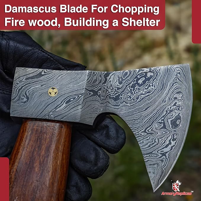 Armory Replicas™ Hook Claw Damascus Steel Functional Viking-Inspired Outdoor Axe with Sheesham Wood Handle &amp Leather Sheath – 16 Inches 1095/15N20 Steel 350+ Layers
