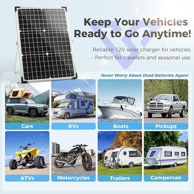 Voltset Solar Panel Kit 30W 12V with MPPT Controller Solar Battery Trickle Charger Maintainer Waterproof Solar Panel with Adjustable Mount Bracket for Boat RV Motorcycle Marine
