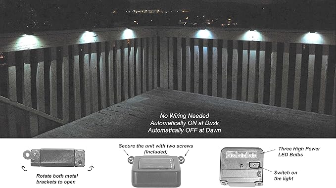 Solar Deck Lights – Outdoor LED Stairway &amp Alarm Sign Mini Spotlights Weather‑Resistant Set of 6