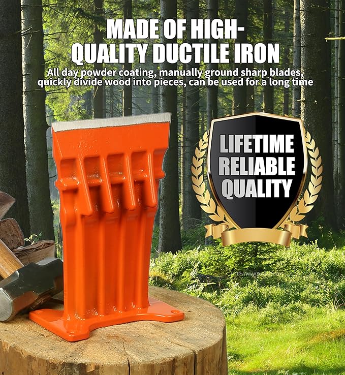 SPEED FORCE Firewood Kindling Log Wood Splitter – No Axe! Wedge Point Splits Firewood 6 Inch Orange with Safety Cover