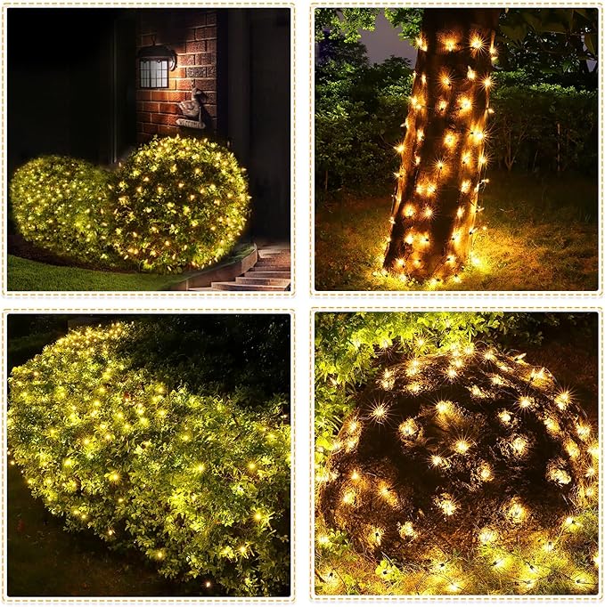 Meteds LED Christmas Net Lights Outdoor 100 LED 5ftx5ft Connectable 8 Modes Mesh 29V Plug-in Waterproof for Bushes Fence Tree Garden Xmas Decor (Orange)