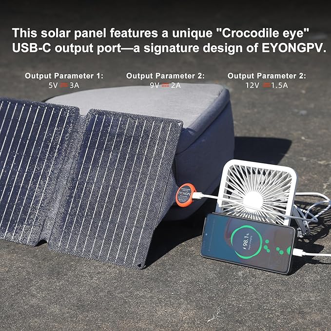 EYONGPV 36W Portable Foldable Solar Panel with Croc-Eye USB-C PD Fast Charging Output IP67 Waterproof Compact Solar Charger for Phones Power Banks Camping Hiking Backpacking