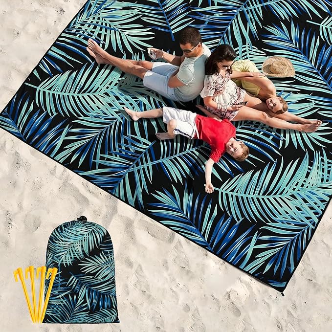 Beach Blanket Waterproof Sandproof Beach Mat 79 X 83/10'x9'for 2-8 Adults Quick Drying Outdoor Picnic Mat Beach Accessories for Travel Camping Hiking
