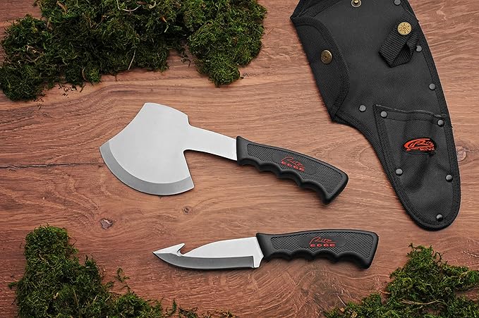 Rite Edge 2-Piece Hunting Knife and Hatchet Set – Stainless Steel Gut Hook and Survival Axe with Nylon Sheath for Camping Hiking and Outdoors
