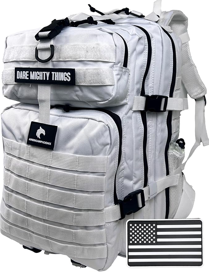 AMERICANPHOENIX 45L Elite Tactical Backpack | 3X Stronger Work &amp Military Backpack | Water Resistant and Heavy Duty | 3 Day MOLLE Bug Out Bag (Polar White)