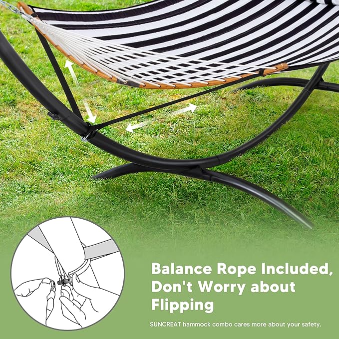 SUNCREAT Hammocks for Outside with Stand Porch Hammock and Stand 475 lbs Capacity Patent Pending Black &amp White