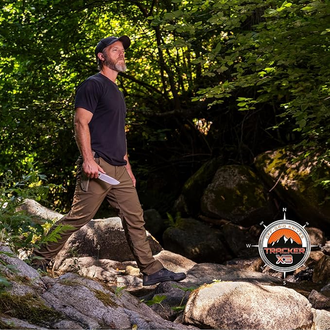 Off-Grid Knives - TRACKER-X3 Fixed Blade Knife Cryo D2 Blade Steel G10 Scales Kydex Sheath OG Lo-Pro Belt Attachment Camping Bushcraft Hunting Survival (Coyote)