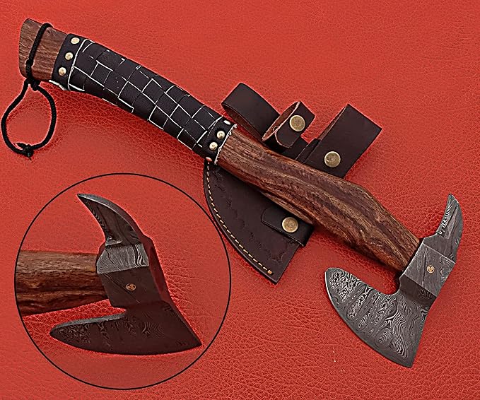 Smart &amp Sharp Hand Forge Custom Made Hatchet Axe Hand Made Damascus Steel Blade/Best Gift/Gift for him SS-17347(Rose Wood) (Rose Wood) (Rose Wood)