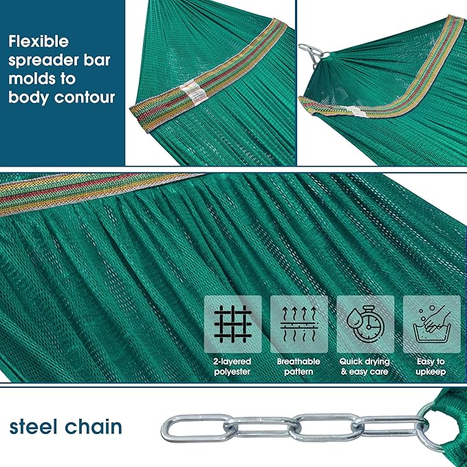 Tranquillo Foldable Hammock Stand Collapsible Camping Hammock and Stand Set 600 lbs Capacity Double Hammock Stand for 2 Persons Premium Steel Stand and Breathable Polyester Hammock Net Peacock