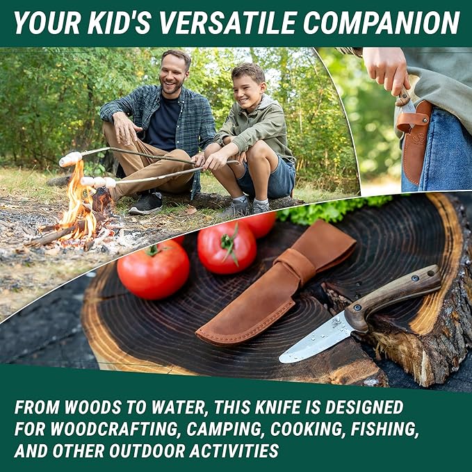 BeaverCraft Kids Boy Scout Knife - Whittling Knives for Kids - Safe Kid Knife with Rounded Tip &amp Sheath - First Bushcraft Knives for Boys 8-12 BSH Kid
