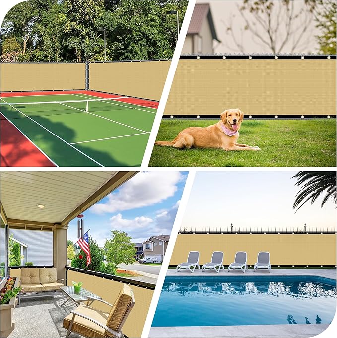 iCover 8x50ft Privacy Screen Fence Outdoor Fencing Panels Garden Windscreen Mesh Shade Sail Net Barrier Include Reinforced Bindings and Brass Grommets Cable Zip Ties Sand