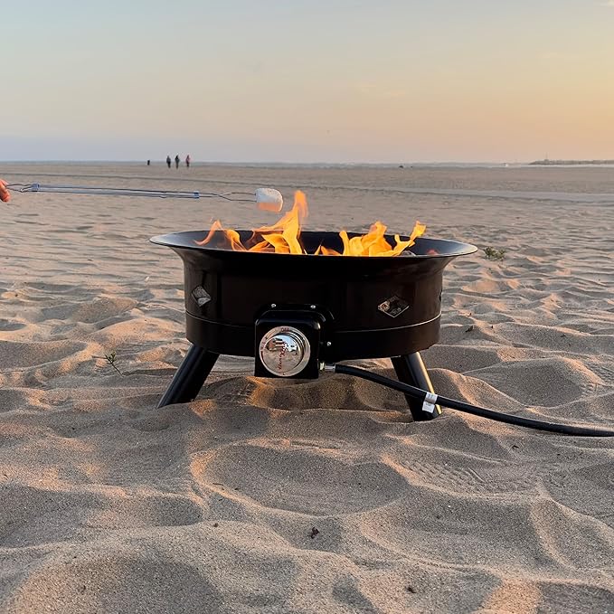 Flame King Smokeless Propane Fire Pit 24-inch Portable Firebowl 58K BTU with Self Igniter Cover &amp Carry Straps for RV Camping &amp Outdoor Living
