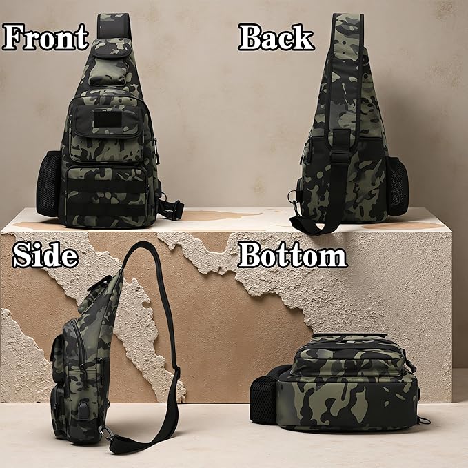 1000D Molle Tactical Shoulder Bag for Men - Military Chest Pack Outdoor Daypack for EDC Hiking &amp Daily Carry (Black)
