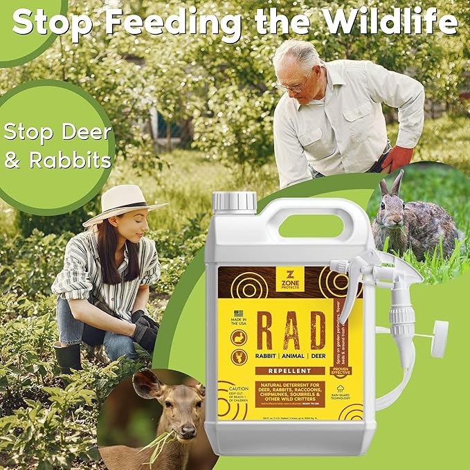 R.A.D. Rabbit Animal Deer Repellent – 1 Gallon Trigger Sprayer Natural Formula Keeps Deer and Rabbits Out of Gardens Flower Beds and Lawns