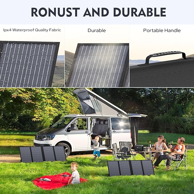ENGINSTAR 60W Foldable Solar Panel Charger with 18V DC Outlet for Portable Power Stations EnginStar/Jackery/Rockpals/Flashfish Portable Solar Generator with QC 3.0 for Outdoor Camping Van RV Trip