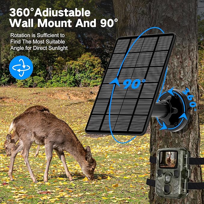 Solar Panel for Trail Camera Trail Camera Solar Panel with 5000mAh Rechargeable Lithium Battery - Output 12V/1A 6V/1.5A IP66 Water Proof Hunting Accessory Game Cameras Solar Charger