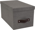 Bigso Silvia Organizational Storage Box with Leather Handle for Shelves and Stacks Easily - Durable and Decorative Storage Boxes with Lids - 5.9 in x 6.5 in x 11.6 in - Gray
