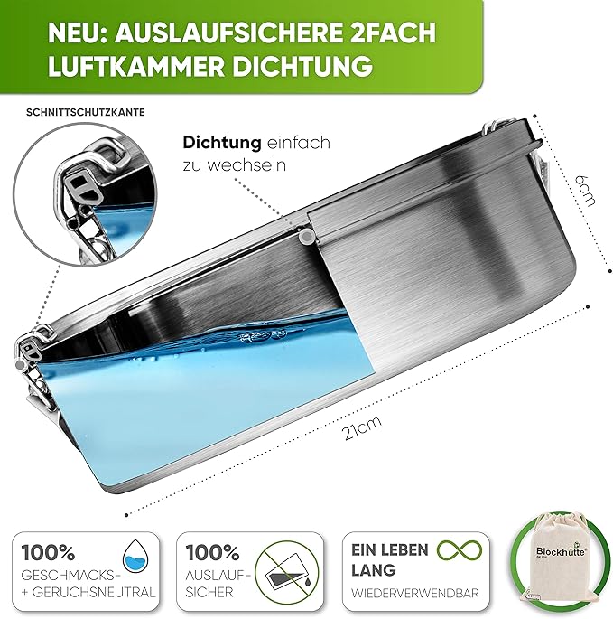 Blockhütte Personalized Lunch Box for Men I 47oz I Stainless Steel Bento Box Custom Name I Metal Lunchbox for Kids I Non-Toxic Eco-Friendly Leakproof Lunch Container Adults I Personalized Gifts
