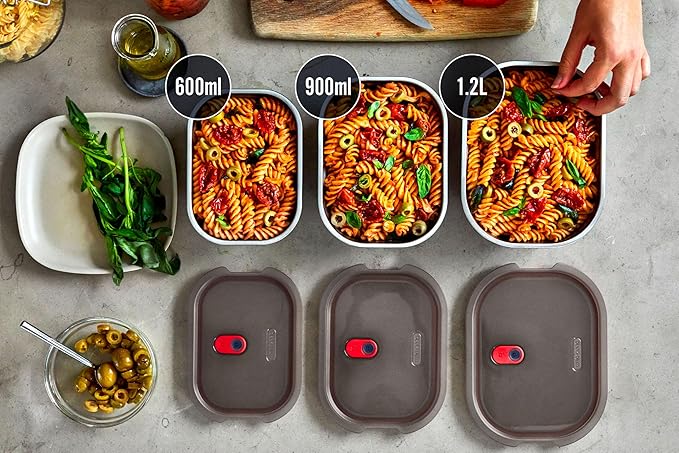 BLACK + BLUM Lunch Bowl Mixed Set - Reusable Meal Prep Containers for Picnic &amp Camping - Microwavable Stainless Steel Lunch Dinner Food Storage Box - Leak Proof Lid - Dishwasher Oven Safe - 20/30/