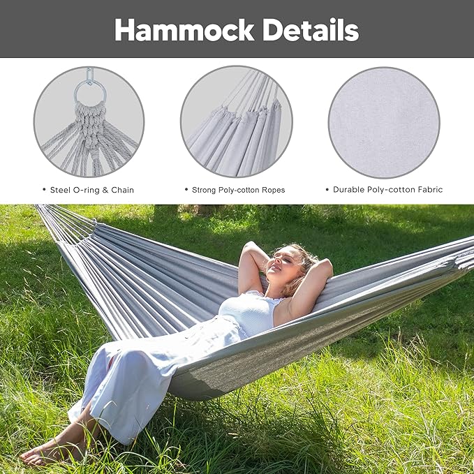 SUNCREAT Portable Large Hammock with Stand Two Person Hammock with Stand Included Patent Pending Light Gray