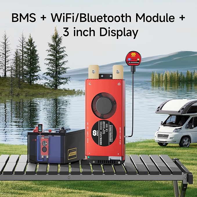 DALY BMS 48V 16S 100A Display - Smart BMS with 3 Inch LCD Screen WiFi Bluetooth Module Supports RS485 CAN for 48V LiFePO4 Golf Carts Electric Outboard Motors Solar Energy Power Systems