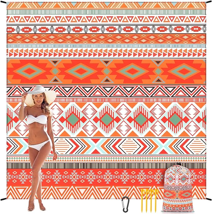 Beach Blanket Waterproof Sandproof Beach Mat 79 X 83/10'x9'for 2-8 Adults Quick Drying Outdoor Picnic Mat Beach Accessories for Travel Camping Hiking