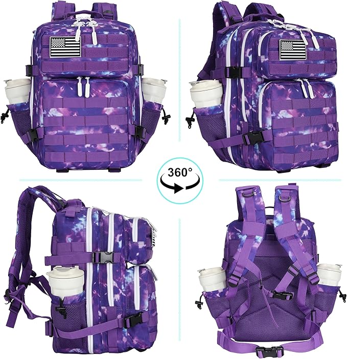 Lovelinks21 25L Tactical Backpack Military Tactical Backpack for Men and Women Small Assault Pack Outdoor Travel Hiking Camping Rucksack with Molle Webbing (Purple Camo)