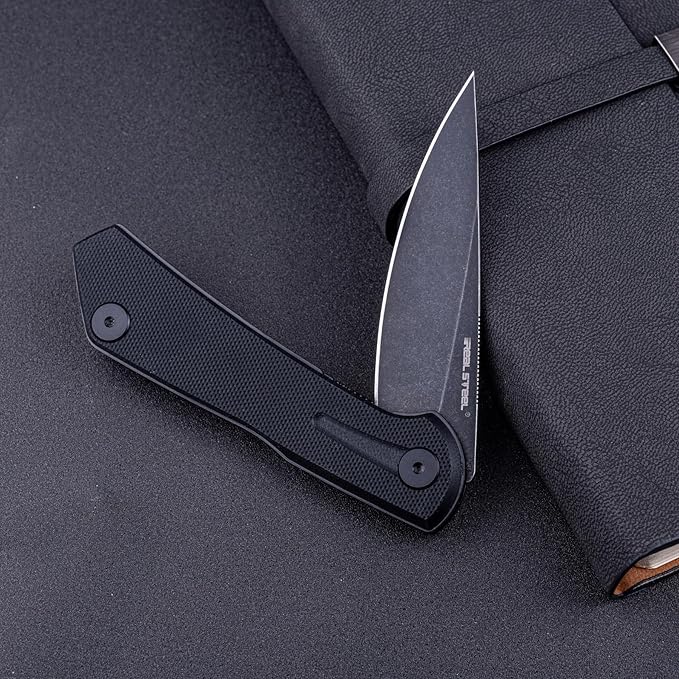 Real Steel VALORE liner lock flipper Pocket Knife - Nitro-V Steel ball bearing  G10 HandleTwo-Bolt Design Language of Poltergeist Works - Perfect for Camping Hiking EDC Cutting Tasks (Black G10/B