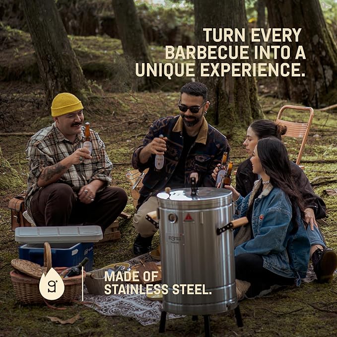 3-in-1 Stainless Steel Smoker Barrel Grill Premium– Portable Charcoal BBQ with Thermometer 25 lbs Outdoor Cooking Smoker for Camping Backyard &amp Home BBQ INGRILL