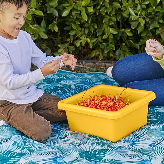 ECR4Kids Square Bin with Lid Storage Containers Yellow 2-Pack