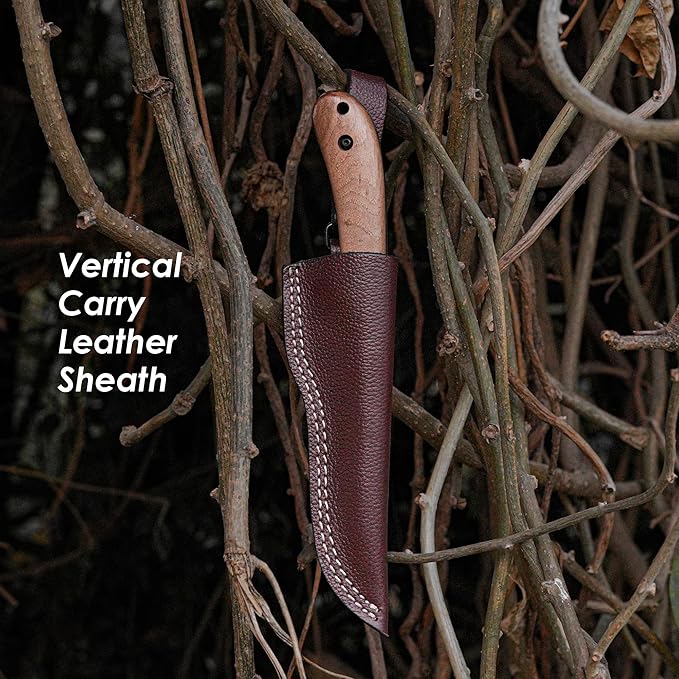 Bushcraft Knife - 9-Inch Scandi EDC Knife S30V Steel And Walnut Wood Handle Full Tang Fixed Blade with Premium Leather Sheath - For Camping Hunting Survival and Outdoor Use - Gifts For Men