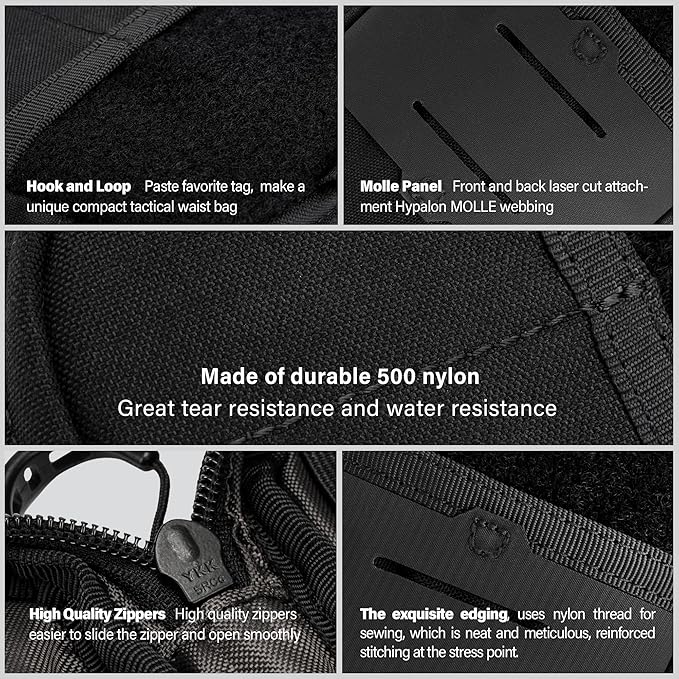 TACTICAL GEEK Block F Portable EDC Pouch Compact Waist Bag Molle Pocket Organizer Multi-Purpose Wallet Crafted from 500D Nylon for Versatile Gear &amp Card Storage-Black