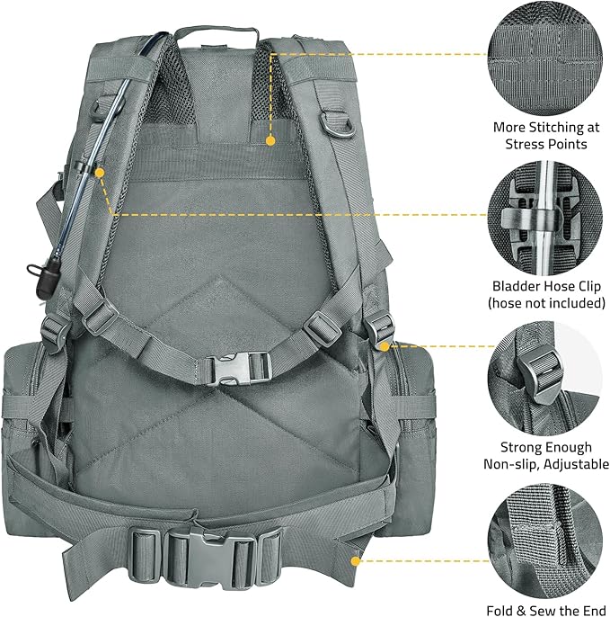 CVLIFE Tactical Backpack Military Army Rucksack 60L Large Assault Pack Detachable Molle Bag Grey