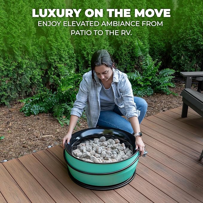 Outland Living Large Outdoor Propane Gas Fire Pit for Outside 60000 BTU/h 24 inch with Lid - Modern Lake Country 800 Fire Bowl Firepit for Patio Blue