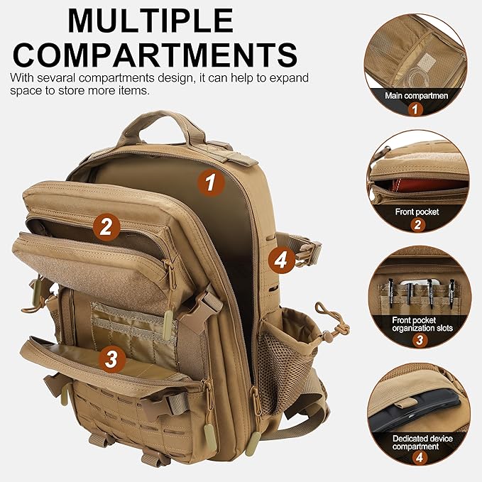 LHI Tactical Military Backpack for Men 25L/45L Large Molle Army Assault Pack 3 Day Hiking Rucksack With Bottle Holder