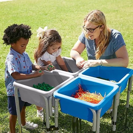 ECR4Kids Stackable Square Bins with Non-Snap Lids Multipurpose Organization French Blue 2-Pack