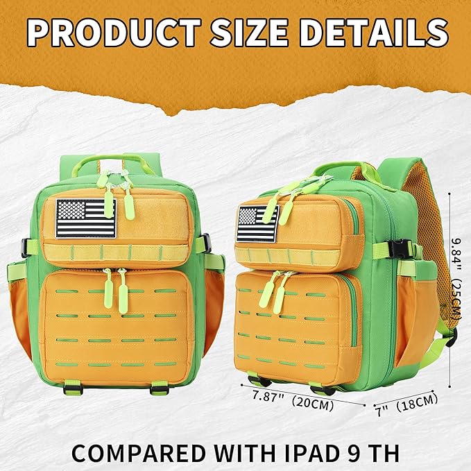 9L Mini Tactical Backpack for Men and Women Tactical Backpack Small for Hiking Small Tactical Bag (Orange&ampGreen)