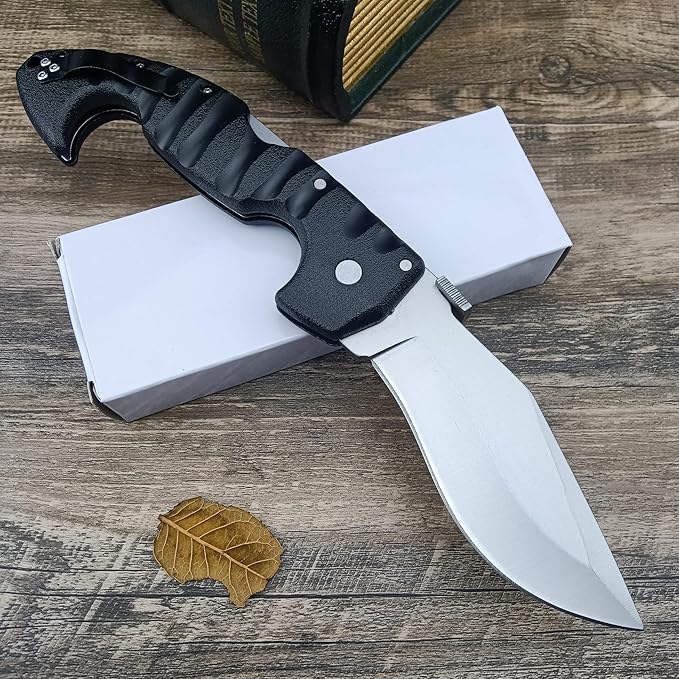 10.4in Unisex Adult Lockback Folding Knife - Tri-Ad Lock Pocket Knife with AUS8 Steel blade and Nylon Glass Fiber HandleThumb Plate and Belt Clip for EDC Camping Hunting Survival