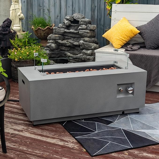 Outdoor Fire Pit Table Propane Gas Fire pits Outdoor Fireplaces 42″ Rectangular Firepit Table 50000 BTU Fire Table for Patio Set Grey.